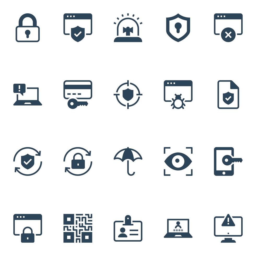 Glyph icons for internet security. vector