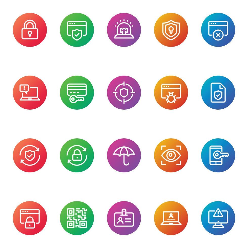 Gradient color icons for internet security. vector