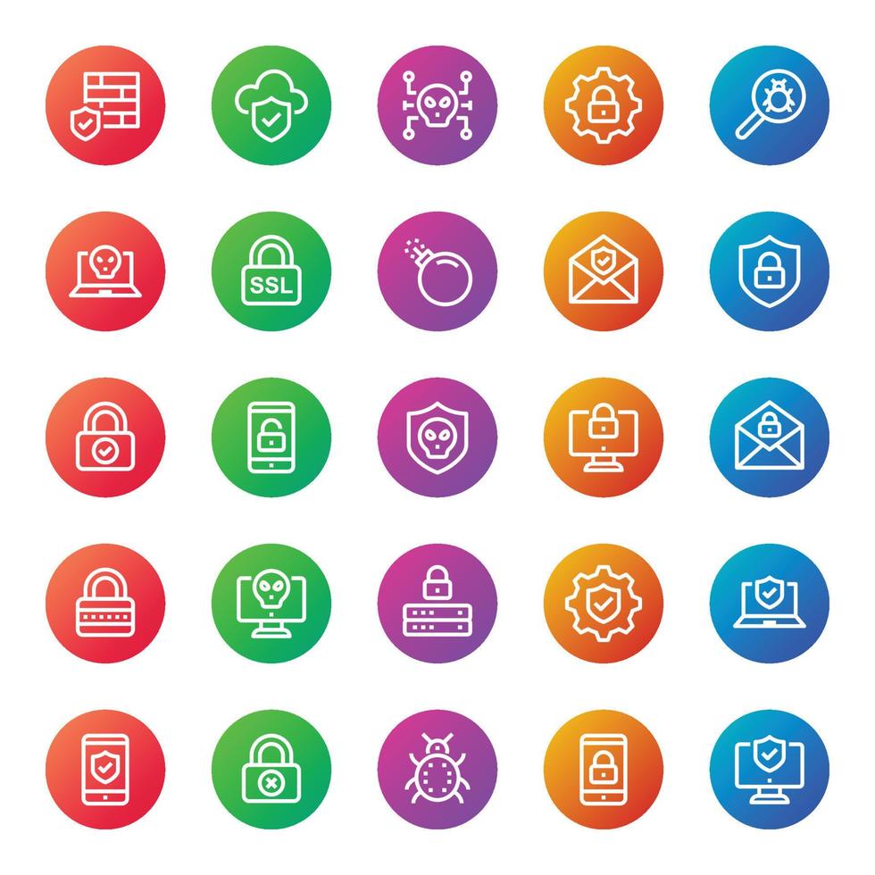 Gradient color icons for internet security. vector