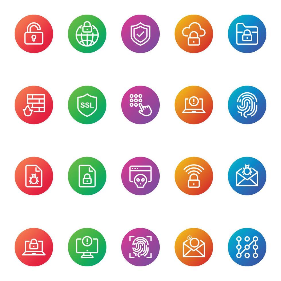 Gradient color icons for internet security. vector
