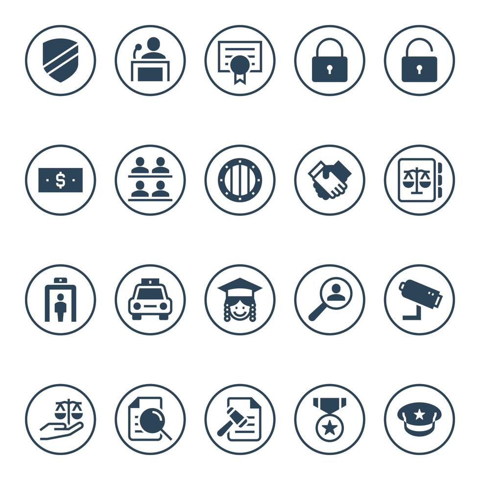 Badge glyph icons for law and justice. vector