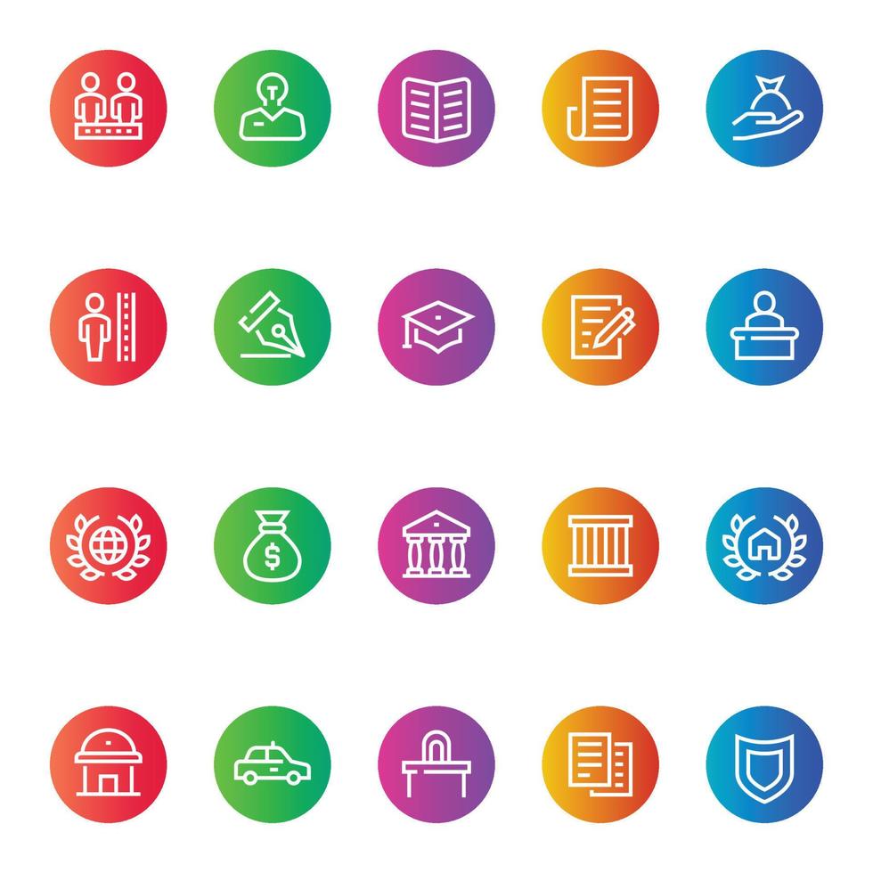 Gradient color icons for law and justice. vector