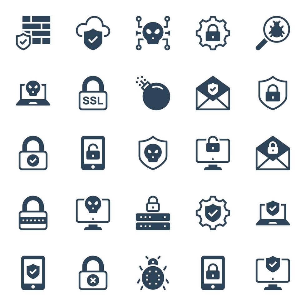 iconos de glifos para la seguridad de Internet. vector