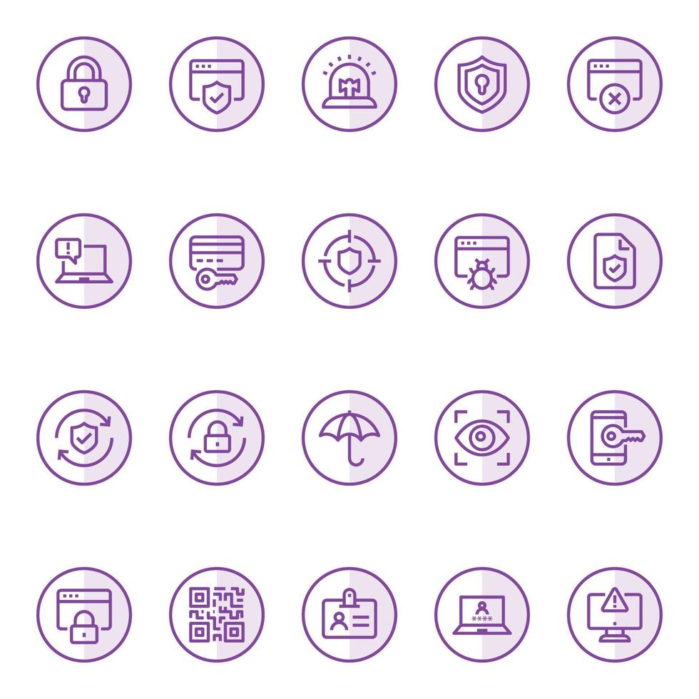 Purple outline icons for internet security. vector