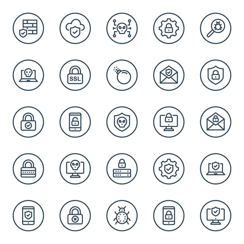 Outline icons for internet security. vector