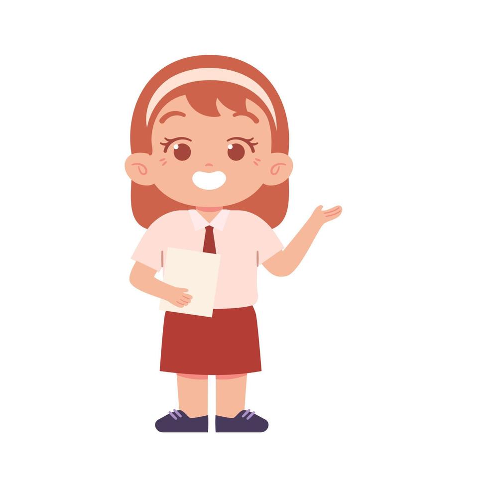Indonesian Elementary School Girl Kids Wearing Red and White Uniform Illustration vector
