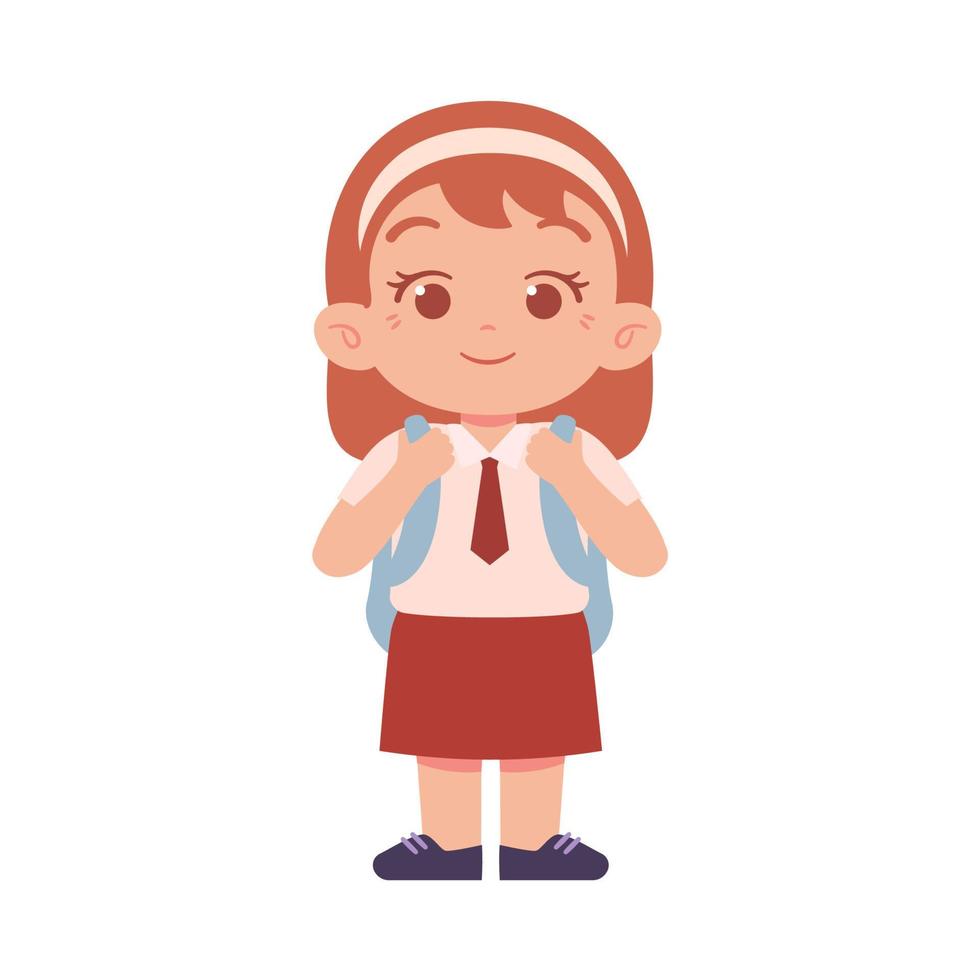 Indonesian Elementary School Girl Kids Wearing Red and White Uniform Illustration vector