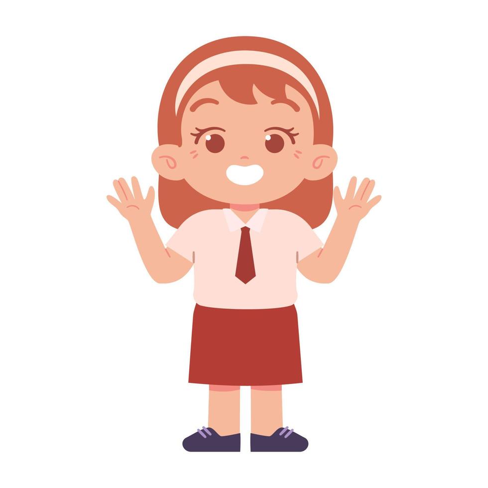 Indonesian Elementary School Girl Kids Wearing Red and White Uniform Illustration vector