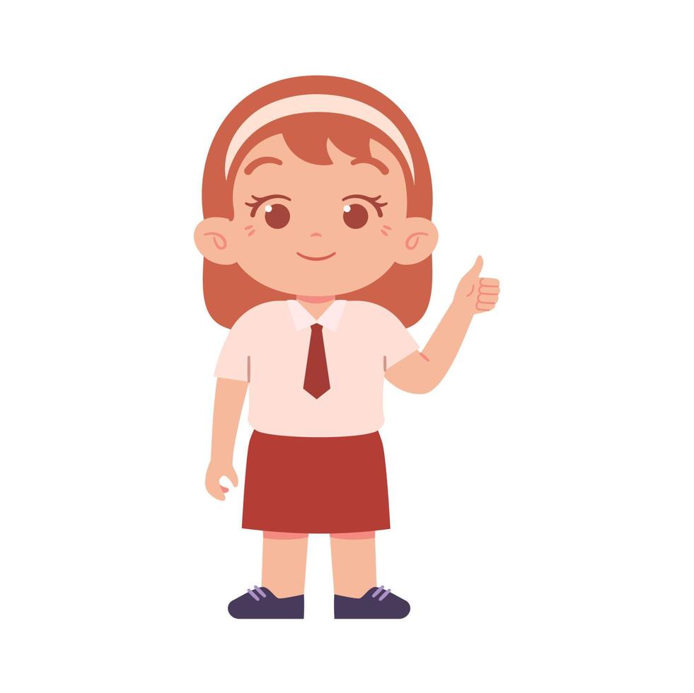 Indonesian Elementary School Girl Kids Wearing Red and White Uniform Illustration vector