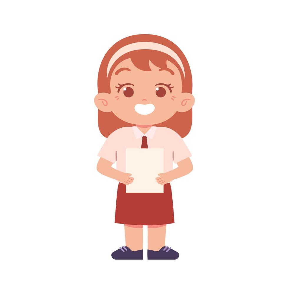 Indonesian Elementary School Girl Kids Wearing Red and White Uniform Illustration vector