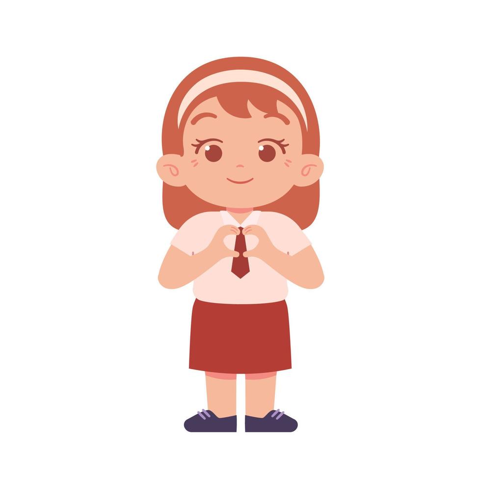 Indonesian Elementary School Girl Kids Wearing Red and White Uniform Illustration vector