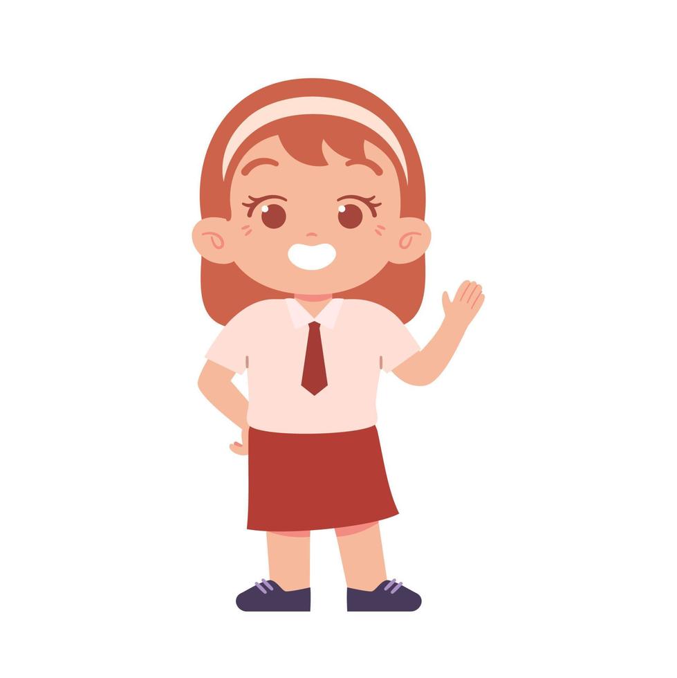 Indonesian Elementary School Girl Kids Wearing Red and White Uniform Illustration vector