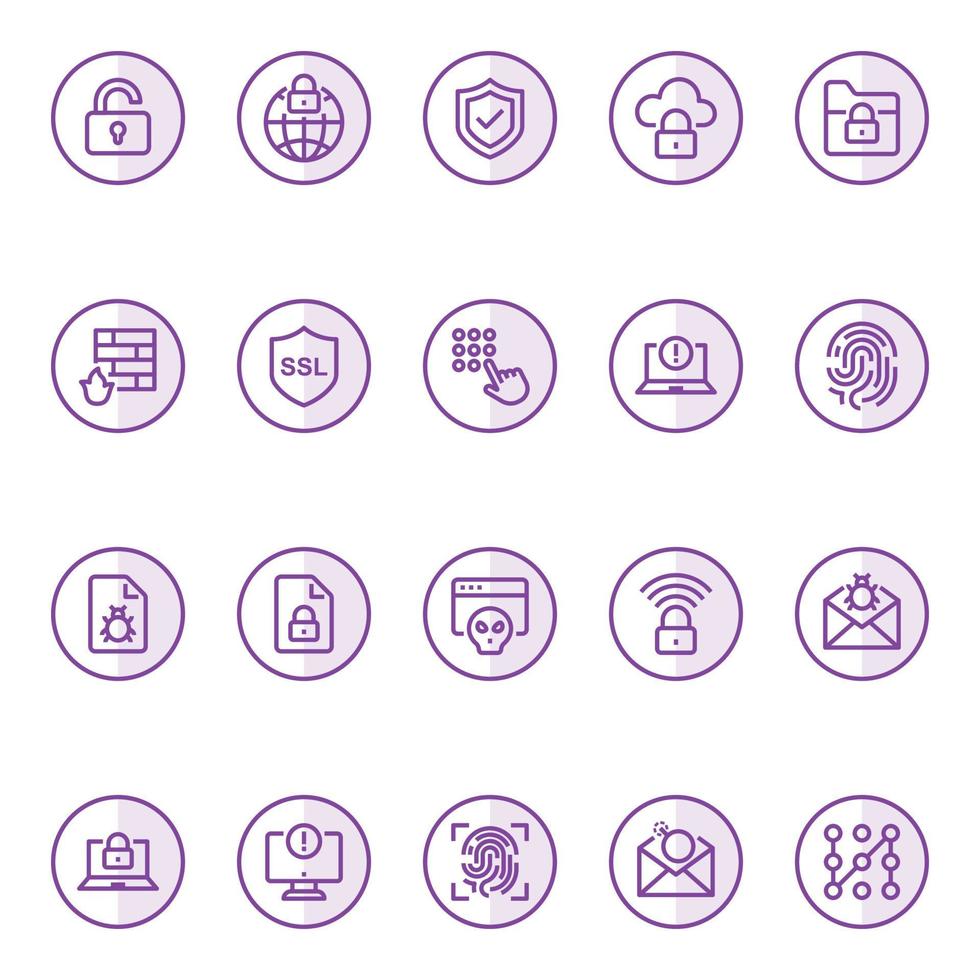 Purple outline icons for internet security. vector