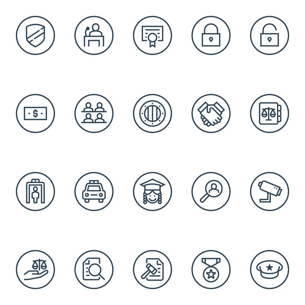 Badge outline icons for law and justice. vector