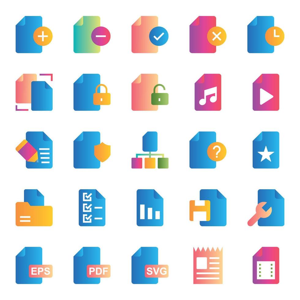 iconos de color degradado para archivos. vector