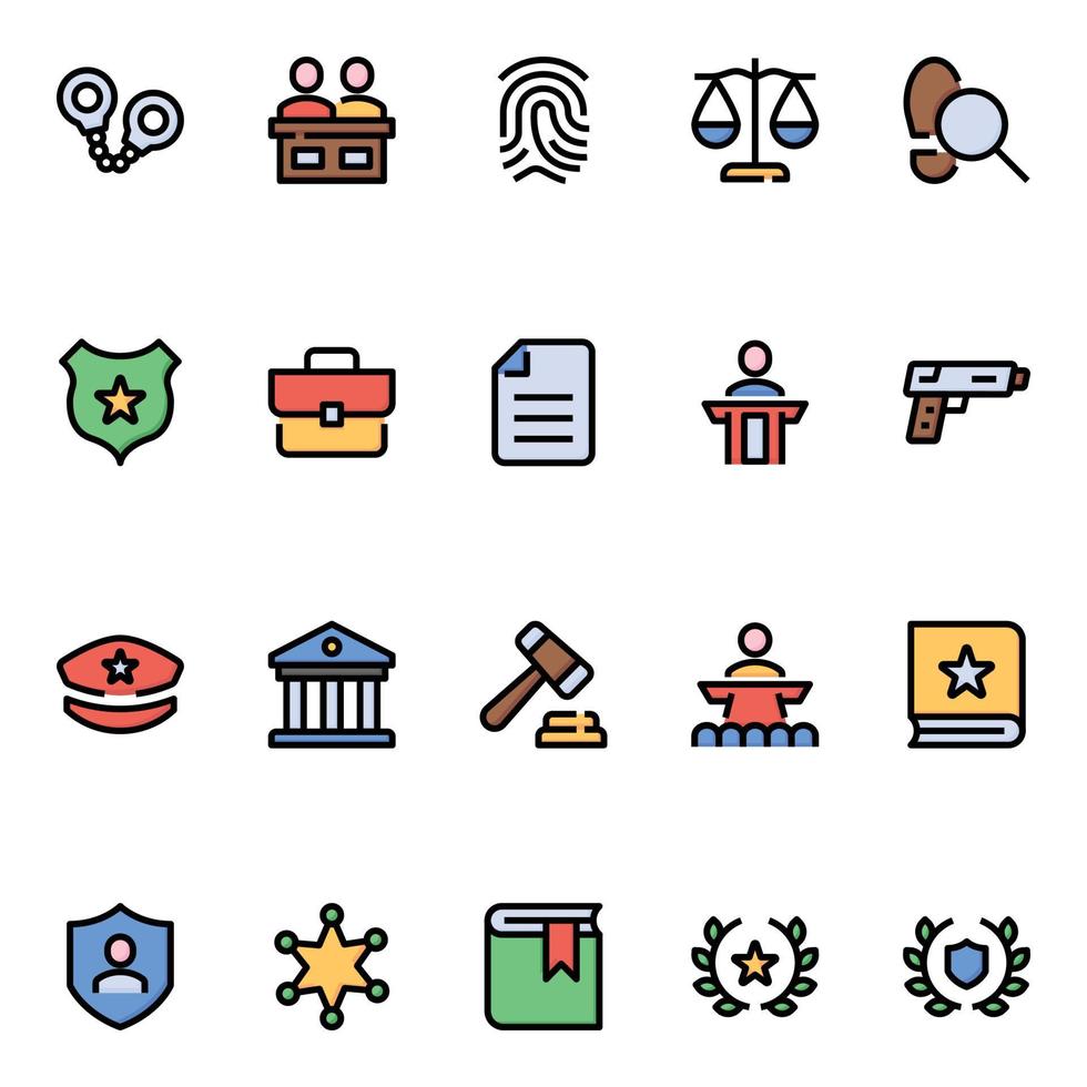 Filled outline icons for law and justice. vector