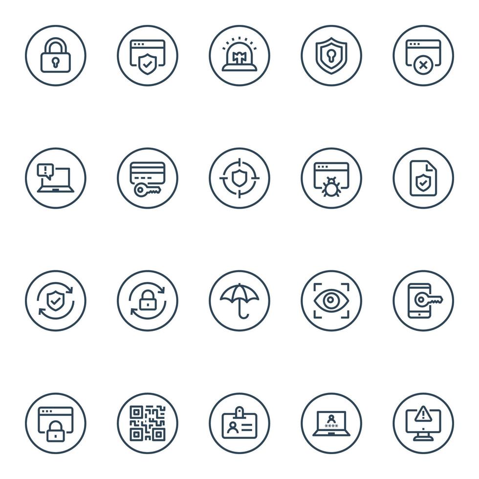 Outline icons for internet security. vector