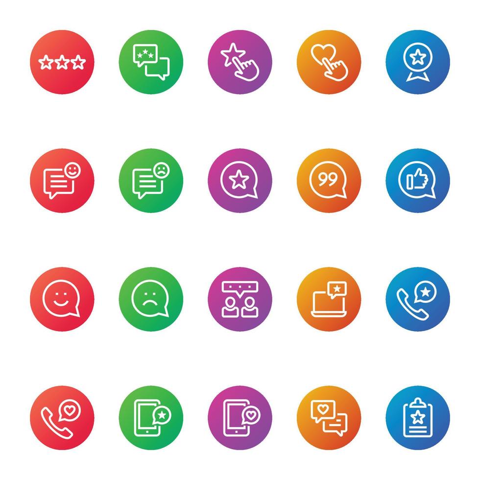 Gradient color icons for feedback review. vector