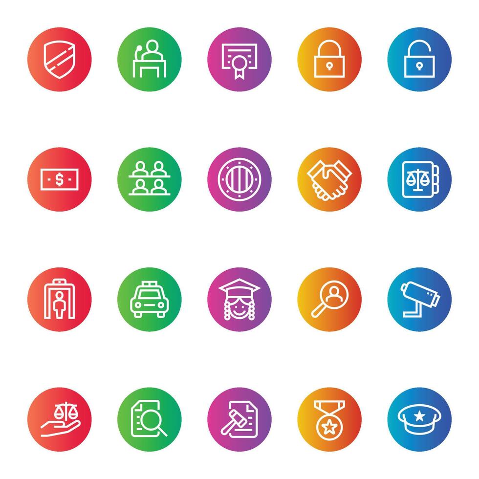 Gradient color icons for law and justice. vector