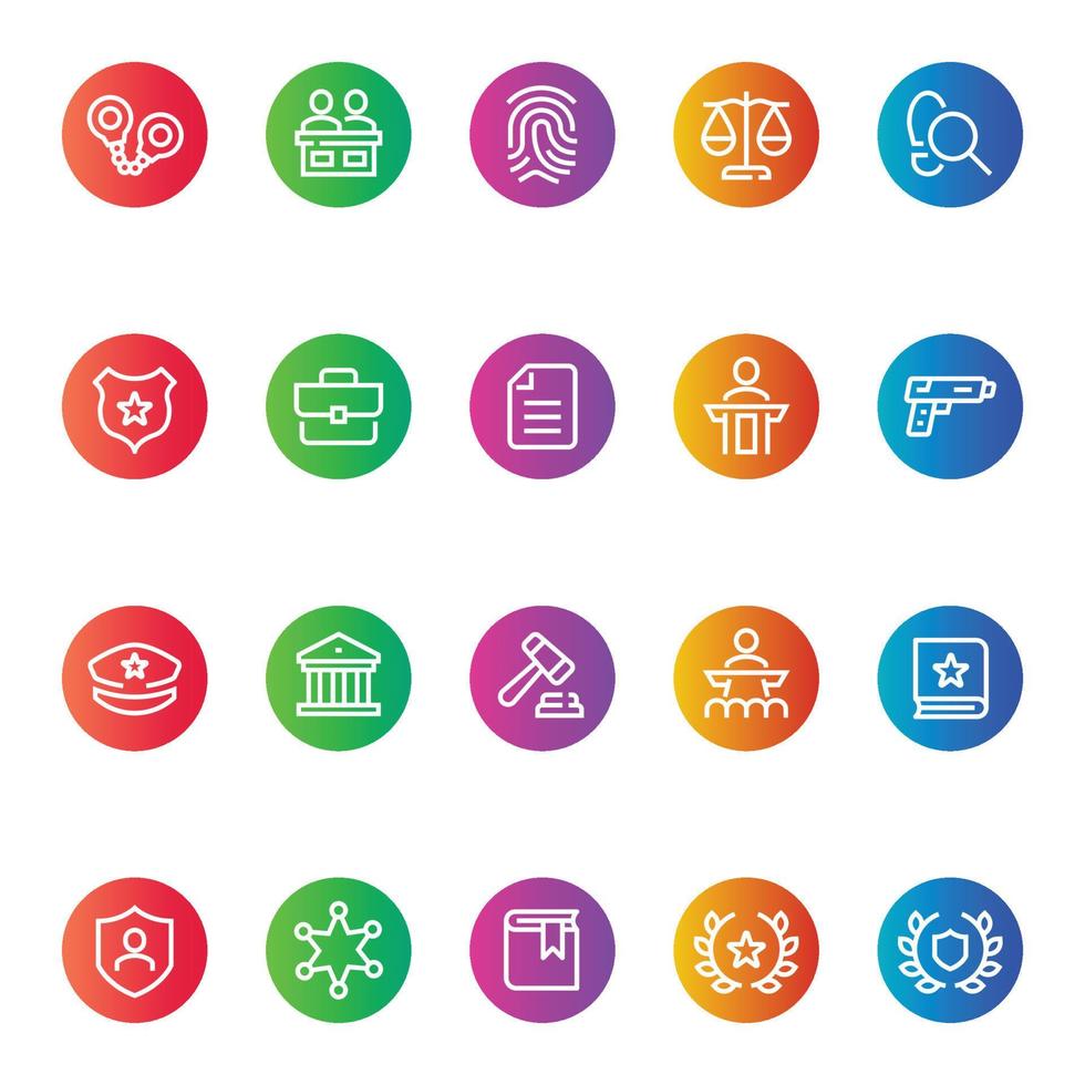 Gradient color icons for law and justice. vector