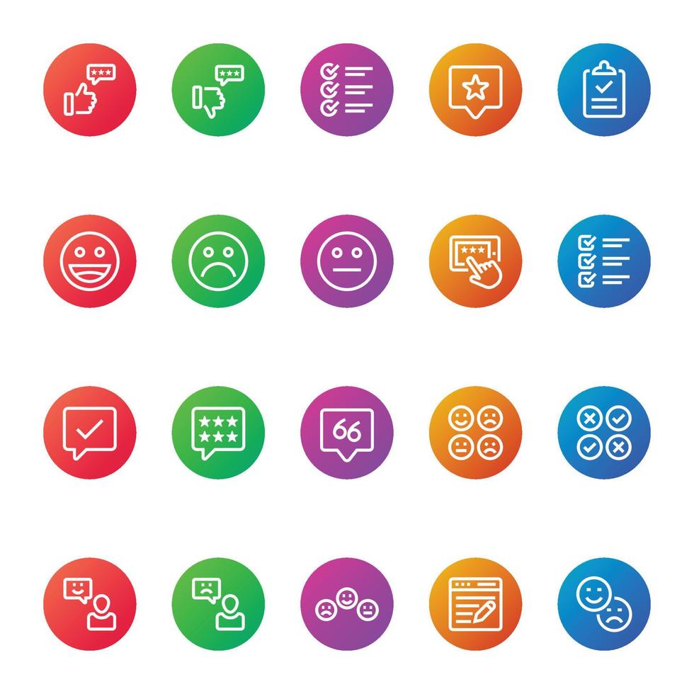 Gradient color icons for feedback review. vector