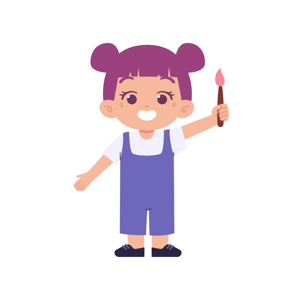 Happy little Kid Holding paint vector