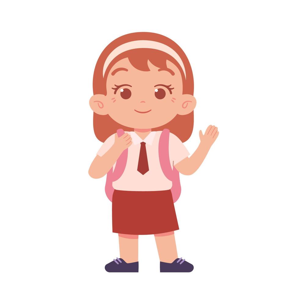 Indonesian Elementary School Girl Kids Wearing Red and White Uniform Illustration vector