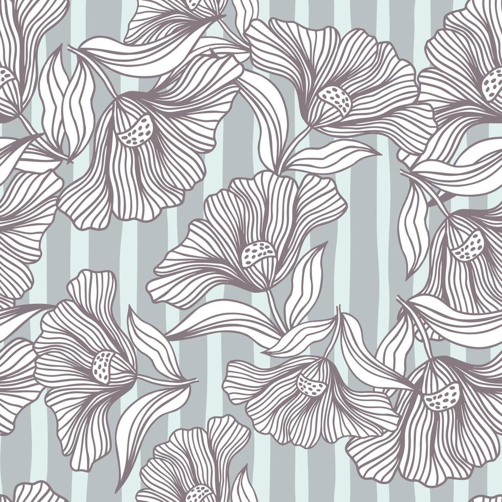 Beautiful flower line seamless pattern ornament. Floral vintage outline endless background. Retro style. vector