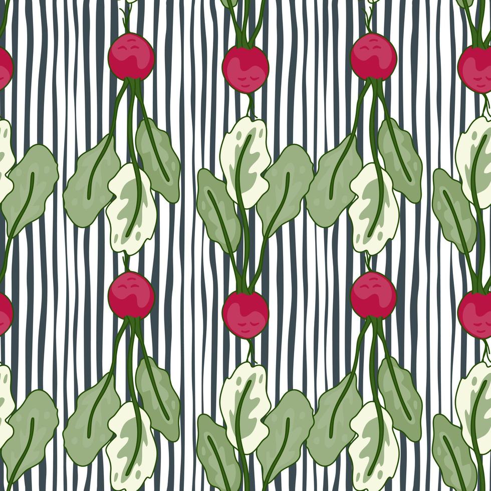 Vintage radish seamless pattern. Radish with leaves endless wallpaper. Vegetarian food backdrop. vector