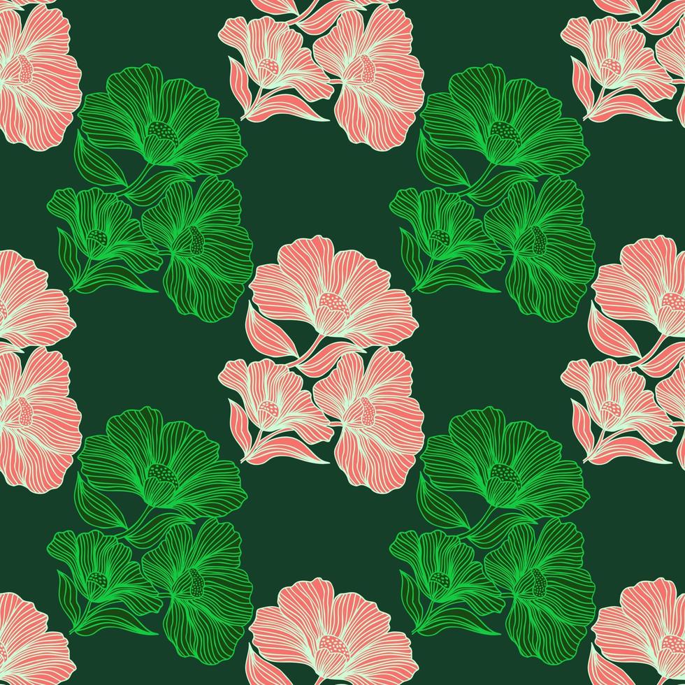 Delicate floral line seamless pattern. Vintage flower background. vector