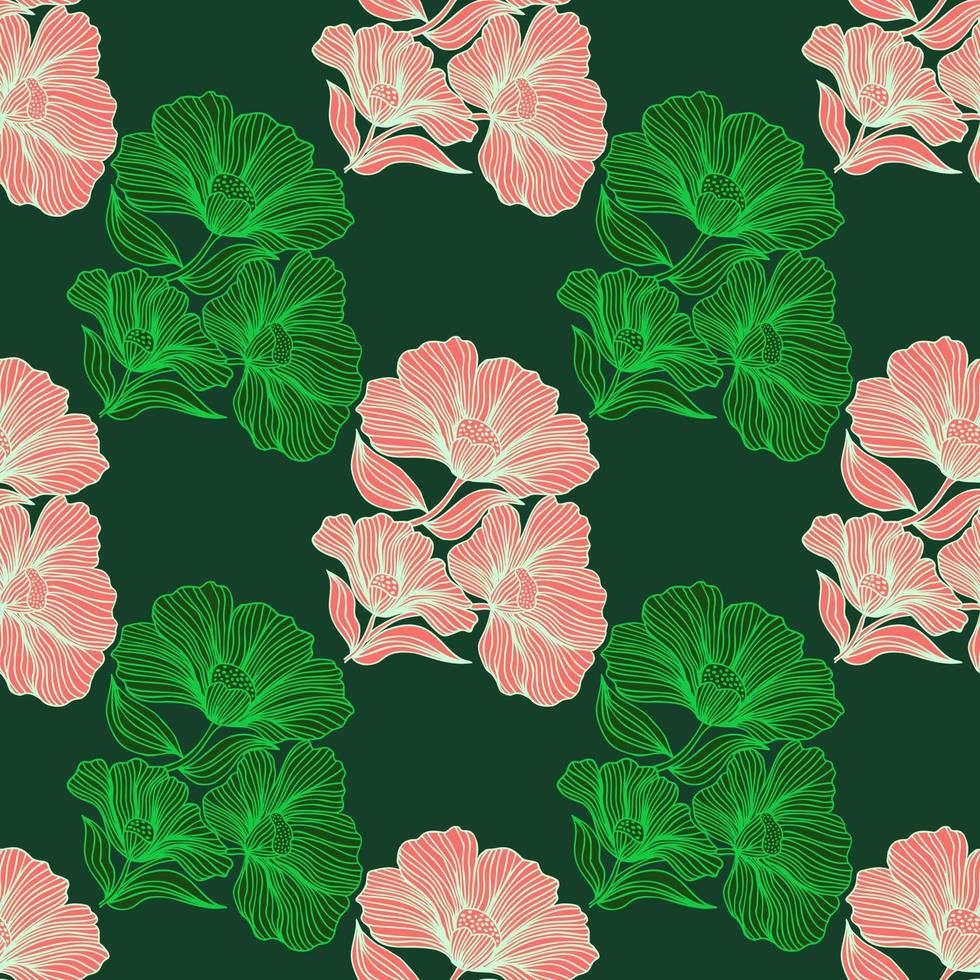 delicada línea floral de patrones sin fisuras. fondo de flores antiguas. vector