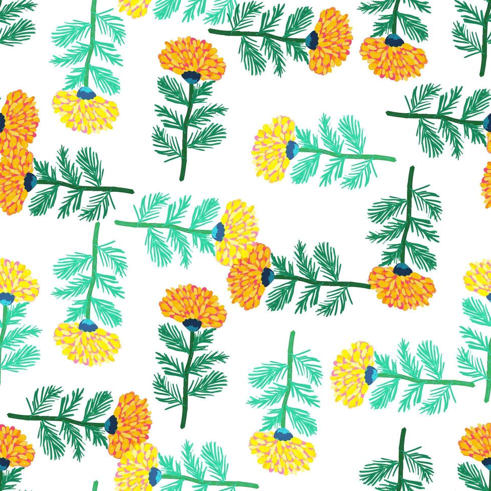 Decorative flower seamless pattern. Hand drawn herbal endless wallpaper. vector
