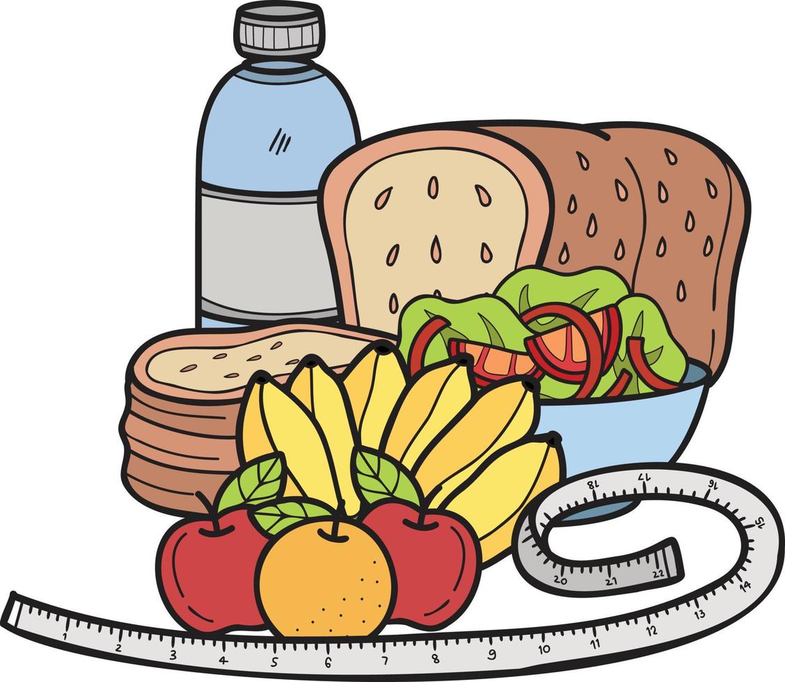 ilustración de conjunto de alimentos saludables dibujados a mano en estilo doodle vector