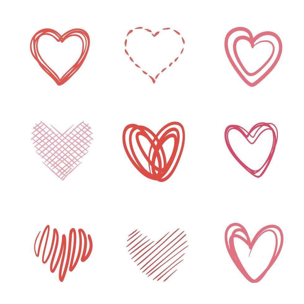 A set of pink hearts. A symbol of love. Illustration highlighted on a white background. vector