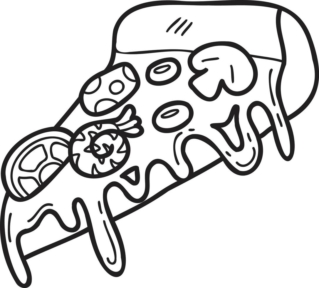 Hand Drawn cut pizza illustration in doodle style vector