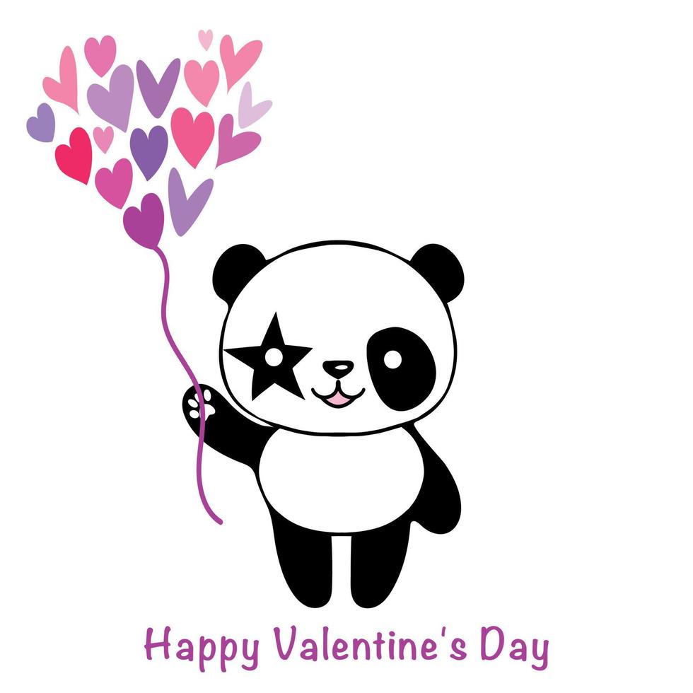 Valentine card with cute panda and hearts. Love concept. Illustration on a white background. vector