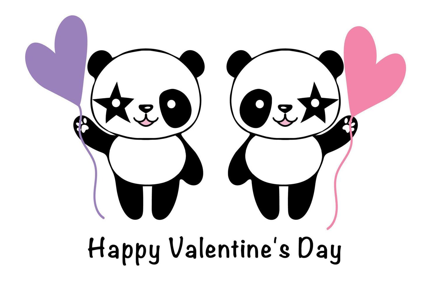 Valentine card with cute pandas and hearts. The concept of love. Illustration on a white background. vector