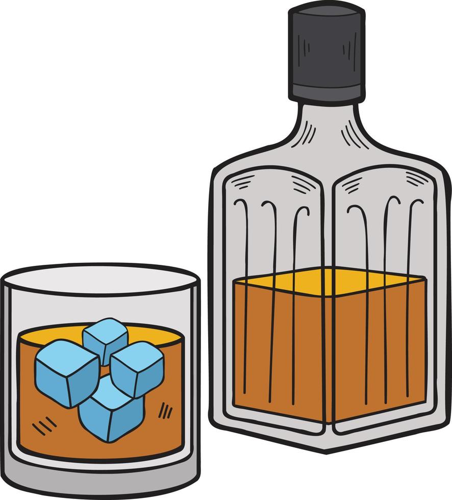 botella dibujada a mano de ilustración de whisky en estilo garabato vector