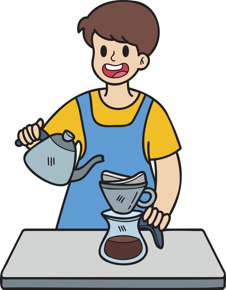 Hand Drawn barista dripping coffee illustration in doodle style vector