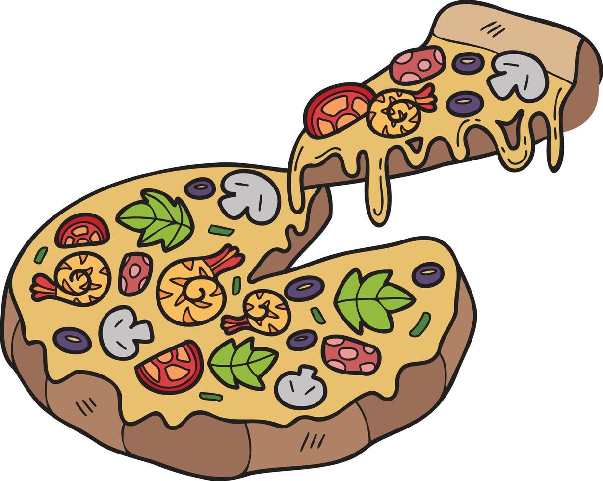 ilustración de pizza cortada dibujada a mano en estilo garabato vector