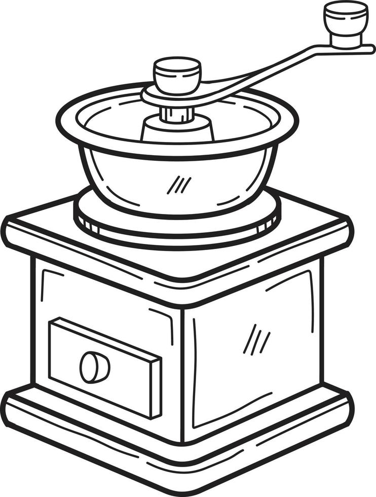 Hand Drawn Manual coffee grinder with coffee beans illustration in doodle style vector