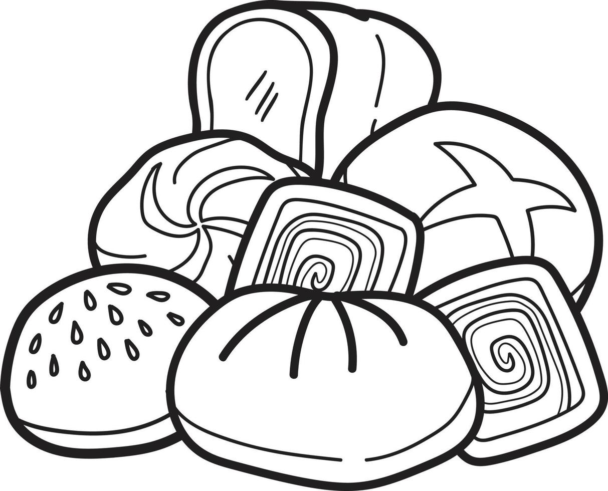 Hand Drawn assorted bread illustration in doodle style vector