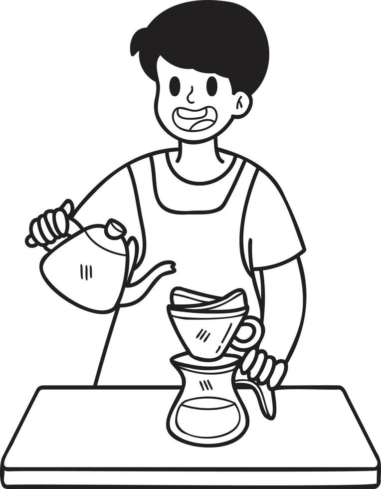 Hand Drawn barista dripping coffee illustration in doodle style vector