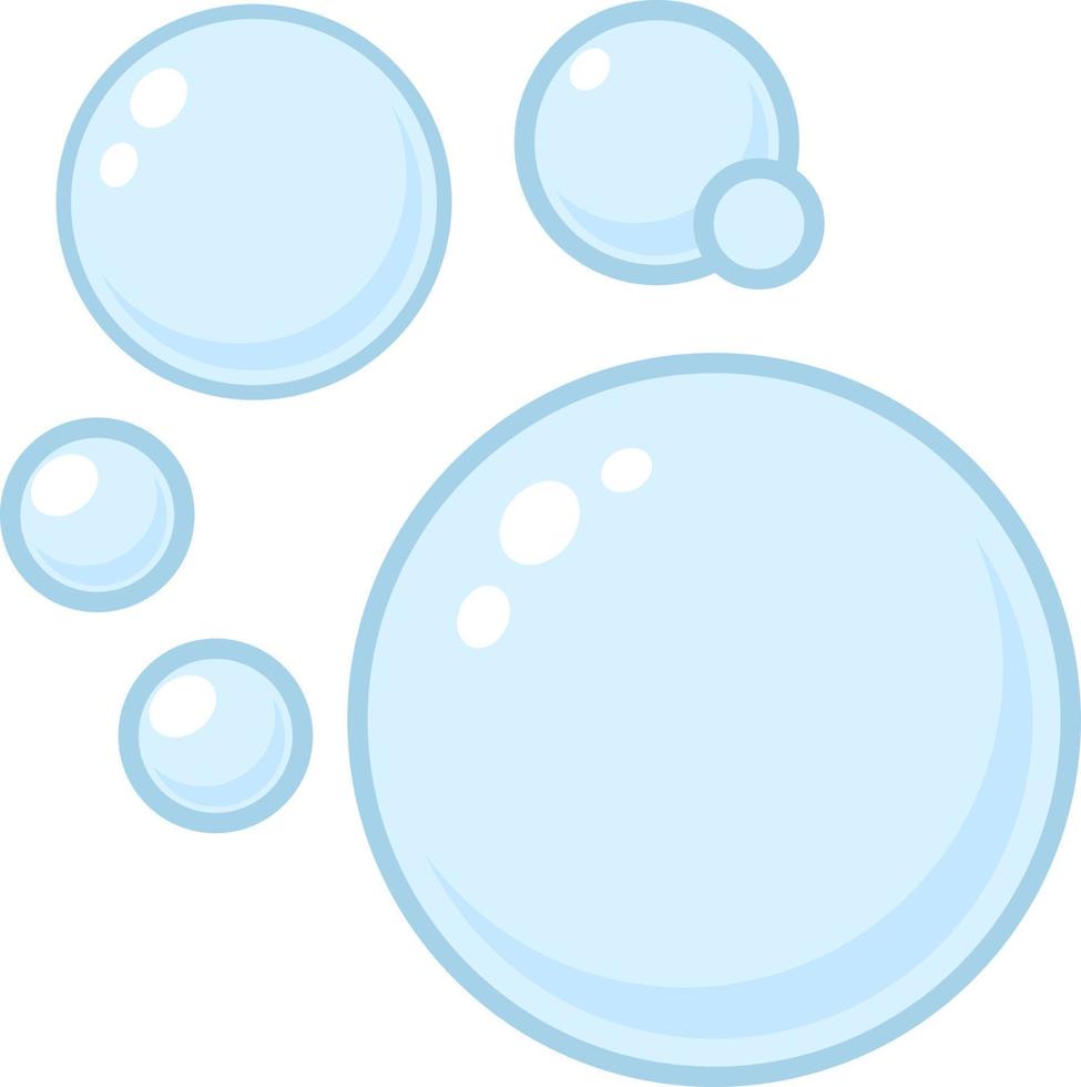 Blue flat air bubbles. Soap bubbles, outline water boiling icons, foam circles effervescent compositions, cleaning signs. Cleaning detergent, shower gel or shampoo vector