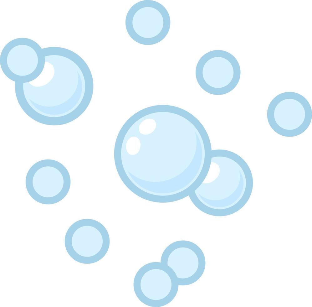 Blue flat air bubbles. Soap bubbles, outline water boiling icons, foam circles effervescent compositions, cleaning signs. Cleaning detergent, shower gel or shampoo vector