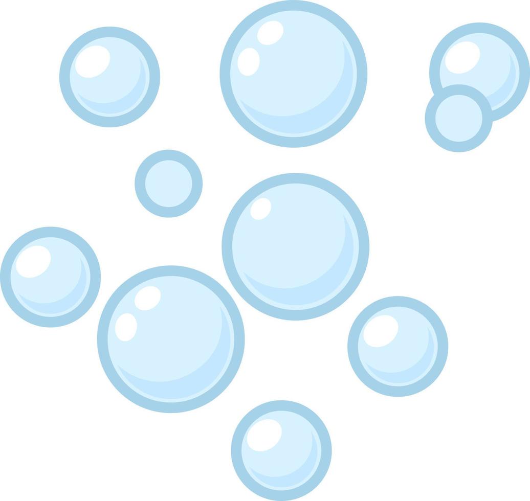 Blue flat air bubbles. Soap bubbles, outline water boiling icons, foam circles effervescent compositions, cleaning signs. Cleaning detergent, shower gel or shampoo vector