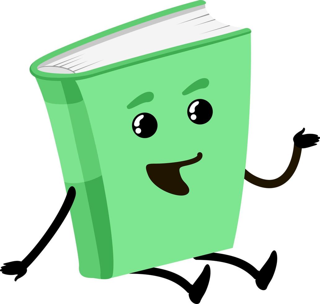 Cartoon book, school textbook or bestseller cute character. School stationery. Funny book with smiling face and bookmarks vector