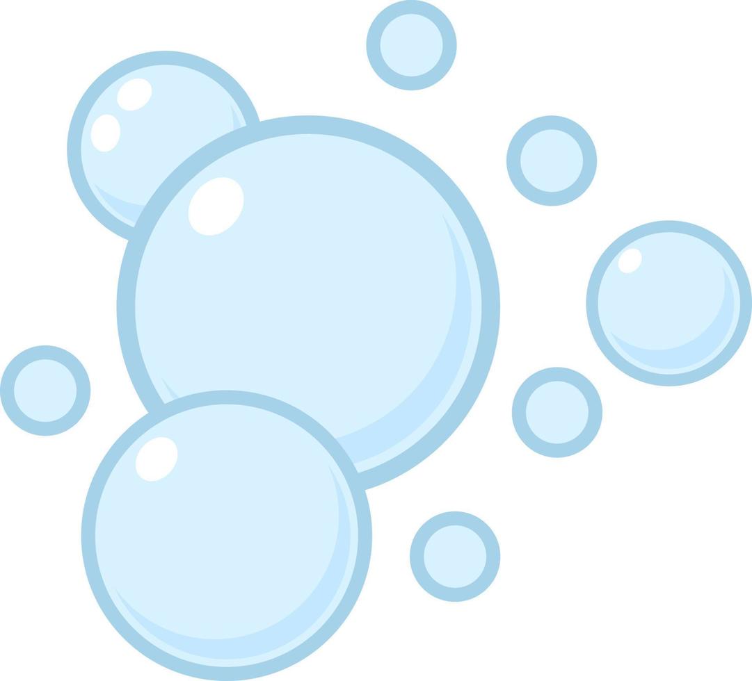Blue flat air bubbles. Soap bubbles, outline water boiling icons, foam circles effervescent compositions, cleaning signs. Cleaning detergent, shower gel or shampoo vector