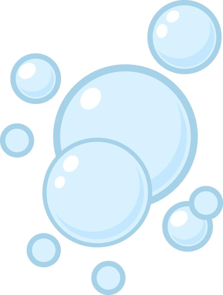 Blue flat air bubbles. Soap bubbles, outline water boiling icons, foam circles effervescent compositions, cleaning signs. Cleaning detergent, shower gel or shampoo vector