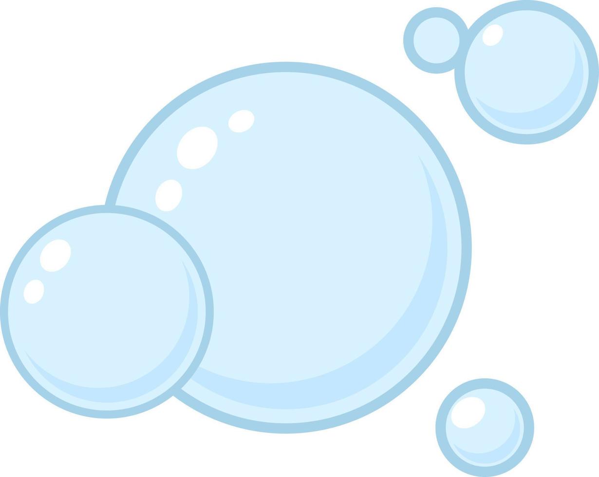 Blue flat air bubbles. Soap bubbles, outline water boiling icons, foam circles effervescent compositions, cleaning signs. Cleaning detergent, shower gel or shampoo vector